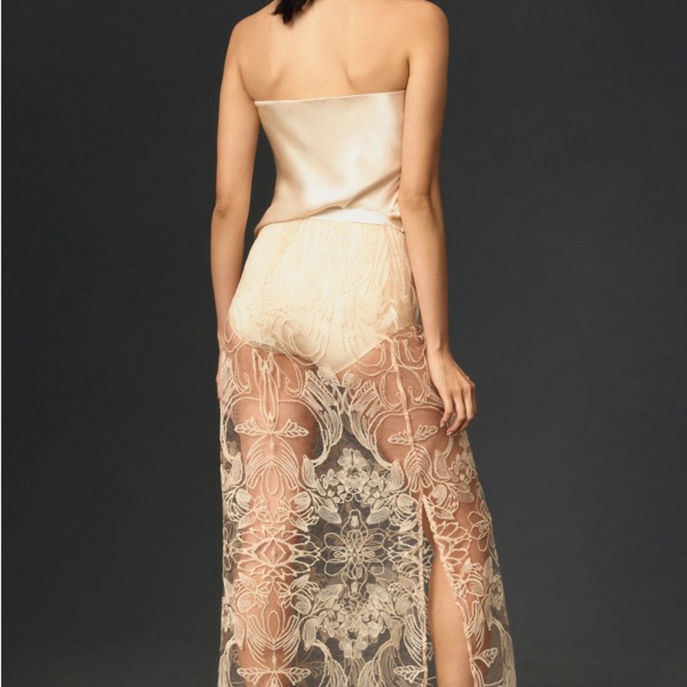 By anthropologie sheer embroidered lace rose skirt